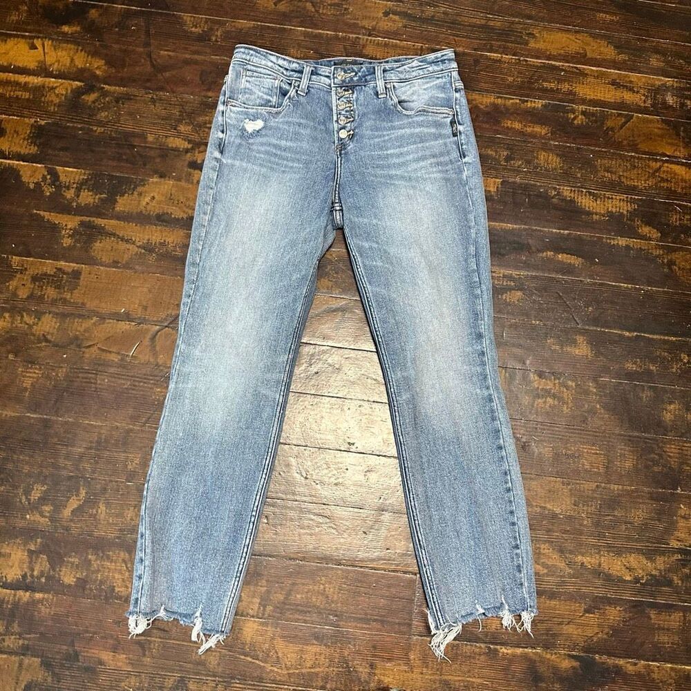 Silver western distressed western Beau 29x28 raw hem jeans
